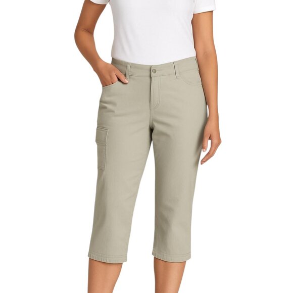 Eddie Bauer Women's Khaki Mid Rise Tech Stretch Capri Pants Size 4 NWT - Picture 1 of 16